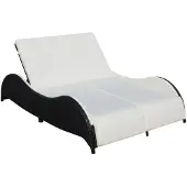 vidaXL Bain de soleil double rembourrage design vague Poly rotin noir
