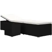 vidaXL Chaise longue avec support et table de thé Poly rotin blanc crème