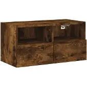 DKD Home Decor Armoire TV murale chêne fumé 60x30x30 cm Matériau dérivé du bois