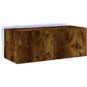 vidaXL Armoire TV murale avec lampes LED chêne fumé 80x35x31 cm