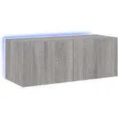 vidaXL Armoire TV murale avec lampes LED Gris Sonoma 80x35x31 cm