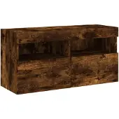 vidaXL Armoire TV murale avec lampes LED chêne fumé 80x30x40 cm