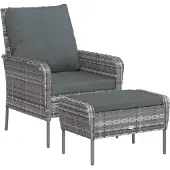 vidaXL Chaise de jardin avec tabouret de pied Gris Poly rotin