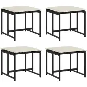 vidaXL Tabourets de jardin avec coussins lot de 4 noir résine tressée