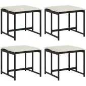 vidaXL Tabourets de jardin avec coussins lot de 4 noir résine tressée