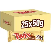 Twix Chocoladereep Krokante Biscuit En Karamel En Melkchocolade 25x50g - 1,25 Kg Délicieux Snack Chocolaté Croquant