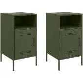 vidaXL Tables de chevet 2 pcs vert olive 36x39x68 cm acier