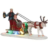 Luville Personnage de Noël - Traineau de rennes à pile - Polyrésine - 16x5,5x7,5 cm - Multicolore - 2 piles AA non fournies