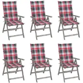 vidaXL Chaises de jardin réglables 6 pcs. avec coussins en bois massif d'acacia