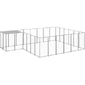 vidaXL Enclos pour chiens Argenté 12,1 m² Acier