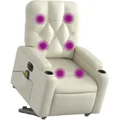 vidaXL Fauteuil de massage avec releveur électrique Crème similicuir
