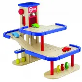 Pintoy Houten Garage + 3 Houten Autootjes