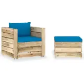 vidaXL Ensemble salon de jardin 2 pièces avec coussins Vert Bois imprégné