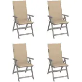 vidaXL Chaise à haut dossier Réglable 4 pièces avec coussins Bois massif Acacia