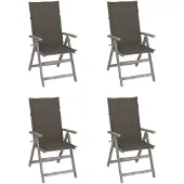 vidaXL Chaise à haut dossier Réglable 4 pièces avec coussins Bois massif Acacia