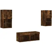 vidaXL Meuble TV 4 pièces avec lampes LED chêne fumé