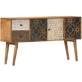 vidaXL Buffet avec motifs imprimés 130x30x70 cm bois massif mangue