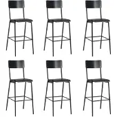 vidaXL Tabouret de bar 6 pcs noir contreplaqué massif acier