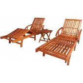 vidaXL Bains de soleil avec table Set de 3 pièces en bois d'acacia massif brun