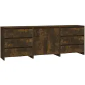 vidaXL Sideboard 3 pièces chêne fumé bois composite