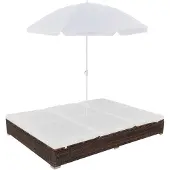 vidaXL Chaise longue avec parasol Poly rotin brun
