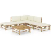 vidaXL Ensemble de salon de jardin 6 pièces avec coussins blanc crème en bambou