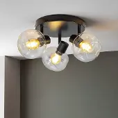 LumenXL Plafonnier rond noir avec verre transparent, 3 lumières - Jenthe