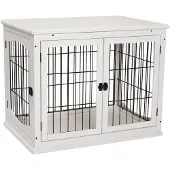 PawHut Cage pour chien pour la maison 2 portes MDF métal blanc