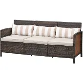 Outsunny Canapé en rotin Sunny Canapé de jardin trois places avec coussins marron