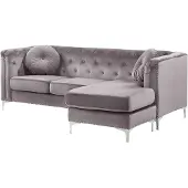 Beliani Canapé D'angle Flen Gris Velours Côté Gauche