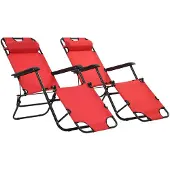 vidaXL Bains de soleil pliants 2 pcs. avec repose-pieds Réglable Rouge