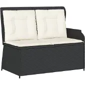 vidaXL Banc de jardin Réglable avec coussins Noir Poly Rattan