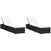 vidaXL Bains de soleil avec support 2 pcs. Poly rotin noir
