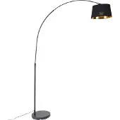QAZQA Lampe d'arche intelligente noire avec or, Wifi A60 inclus - Arc Basic
