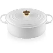 Le Creuset Cocotte Signature Ovale, 31Cm, BlancM. Pommeau doré Gu, Poêle + casserole, Blanc, Or