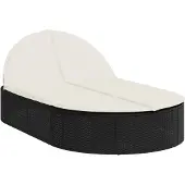 vidaXL Bain de soleil double avec coussins Noir Poly Rattan