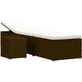 vidaXL Chaise longue avec support et table de thé Poly rotin brun