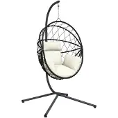 vidaXL Fauteuil suspendu design oeuf avec support Beige Rotin et acier