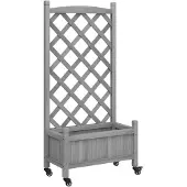 vidaXL Jardinière avec treillis et roues gris bois massif de sapin