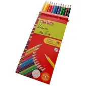 Herlitz - crayons de couleur triangulaires, étui carton de 12 en tilleul, laqués, assortis dans les couleurs jaune, orangerouge, rose vif, marron, bleu clair, cou