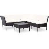 vidaXL Ensemble de salon de jardin 6 pièces avec coussins Poly rotin noir