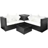 vidaXL Ensemble salon de jardin 4 pièces avec coussins Poly rotin noir