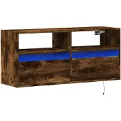vidaXL Armoire TV murale avec éclairage LED chêne fumé 100x31x45 cm