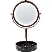 Beliani Miroir cosmétique LED or et noir cadre métal fer ø 20 cm support céramique loupe 1x/5x double face