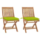 vidaXL Chaises de jardin 2 pcs. avec coussins vert clair en teck massif