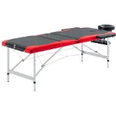 vidaXL Table de massage pliable 3 zones Aluminium Noir et rouge