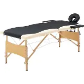 vidaXL Table de massage pliable 2 zones Bois Noir et beige