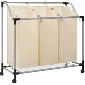 vidaXL Trieuse à linge avec 3 sacs Crème Acier