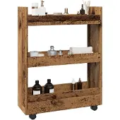 vidaXL Chariot de rangement Étroit 3 étagères imitation vieux bois Matériau dérivé du bois