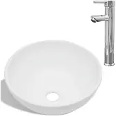 vidaXL Salle de bain lavabo avec mitigeur céramique ronde blanc